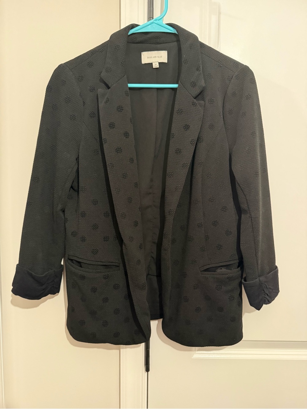Skies Are Blue Black Textured Polka Dot Blazer